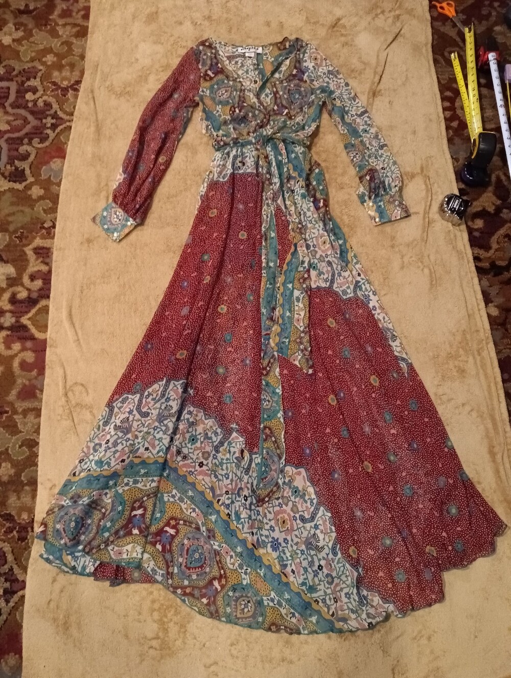 Meghan LA Bohemian Patchwork Maxi Dress in Multicolor Sz S - Picture 4 of 5